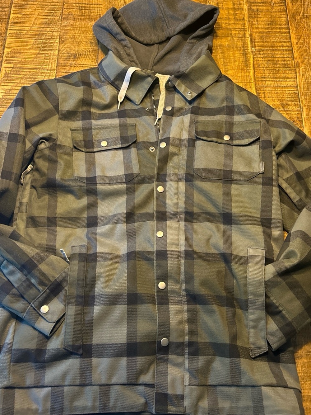 Burton Gray and Black Plaid Hooded snowboard Jacket